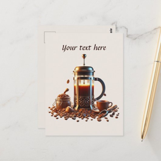 Carte Postale Ajouter votre café texte (Devant/Arrière en situation)
