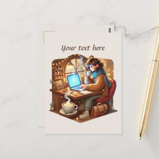 Carte Postale Ajouter votre café texte (Devant/Arrière en situation)