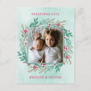 Carte Postale Ajouter votre photo Vacances de Noël Fleurs Wrea