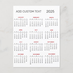 Carte Postale ajoutez votre propre texte personnalisé Calendrier