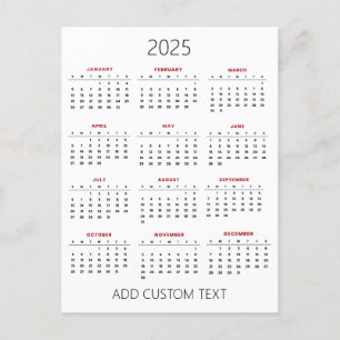 Carte Postale ajoutez votre propre texte personnalisé Calendrier