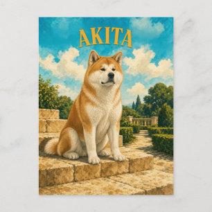 Carte Postale Akita, Art Chien à l'aquarelle vintage