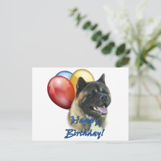 Carte Postale Akita Joyeux Ballons d'anniversaire (Debout devant)