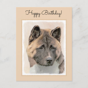 Carte Postale Akita Peinture - Cute Original Chien Art