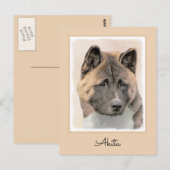 Carte Postale Akita Peinture - Cute Original Chien Art (Devant / Derrière)