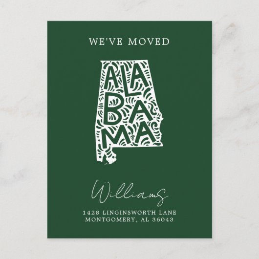 Carte Postale ALABAMA | Notre changement d'adresse (Devant)