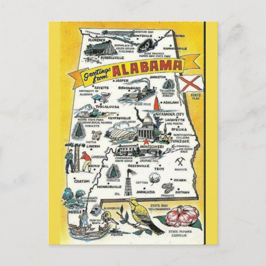 Carte Postale Alabama State  Map Postcard (Devant)