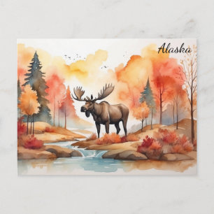 Carte Postale Alaska Fall Nature Aquarelle Moose Travel