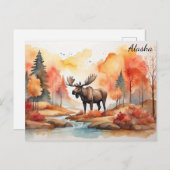 Carte Postale Alaska Fall Nature Aquarelle Moose Travel (Devant / Derrière)