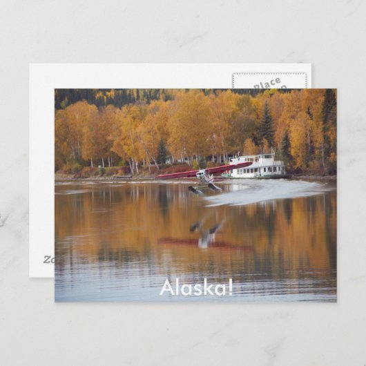 Carte Postale Alaska, Floatplane, Riverboat, Birch Tree en autom (Devant / Derrière)