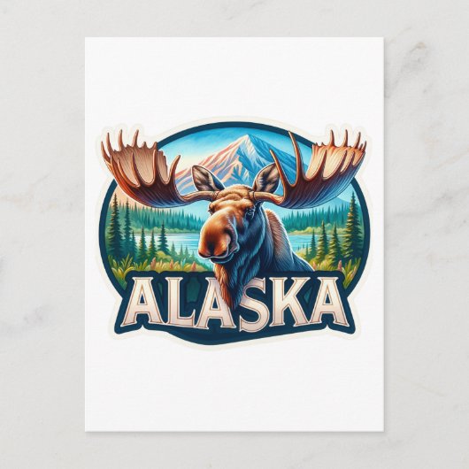 Carte Postale Alaska, Moose, poste (Devant)