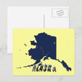 Carte Postale Alaska State Flag Blue Map & Yellow Stars Travel (Devant / Derrière)
