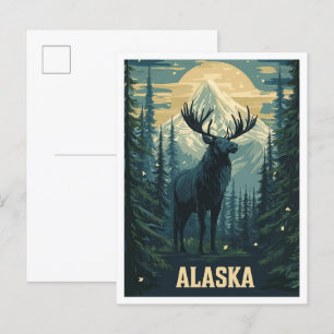 Carte Postale Alaska USA Art Vintage Illustration Voyage