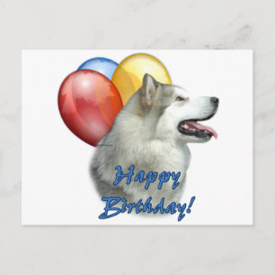 Carte Postale Alaskan Malamute Joyeux Ballons d'anniversaire