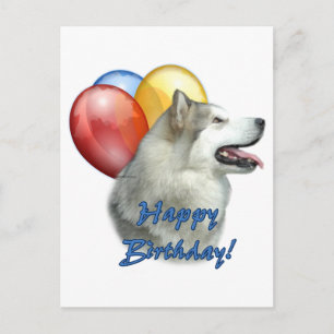 Carte Postale Alaskan Malamute Joyeux Ballons d'anniversaire