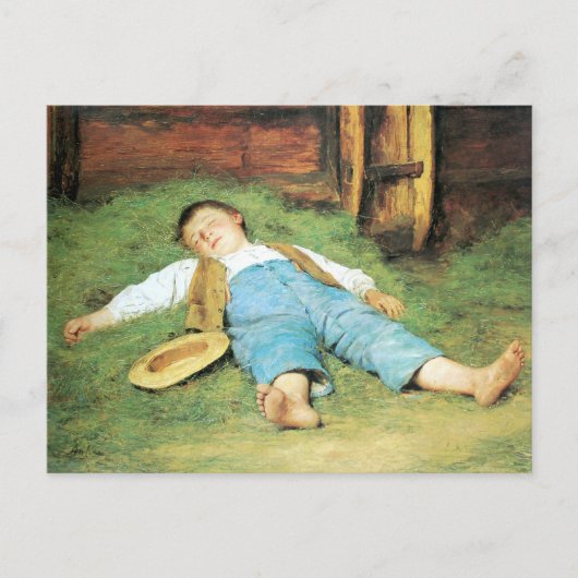 Carte Postale Albert Anker, Schlafender Knabe im Heu (Devant)