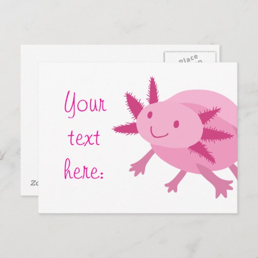 Carte Postale Albino rose mignon Axolotl (Devant / Derrière)