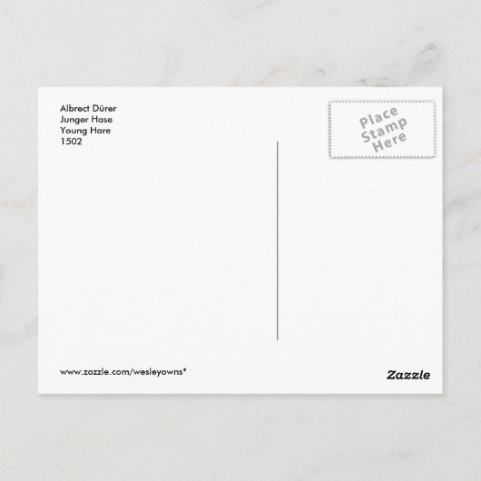 Carte Postale Albrecht Dürer - Junger Hase (Young Hare), 1502 (Dos)