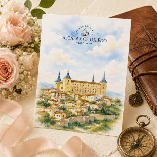 Carte Postale Alcázar de Tolède, Espagne Paysage à l'aquarelle