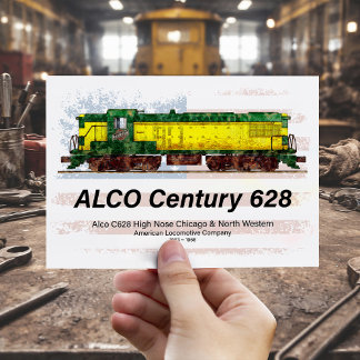 Carte Postale Alco C-628 Diesel Locomotive et drapeau américain