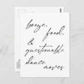 Carte Postale Alcool, Nourriture, et mouvements de danse douteux (Devant / Derrière)