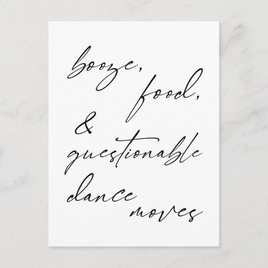 Carte Postale Alcool, Nourriture, et mouvements de danse douteux (Devant)