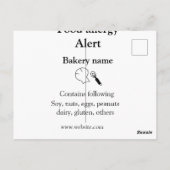 Carte Postale Alerte d'allergie alimentaire ajouter le nom texte (Dos)