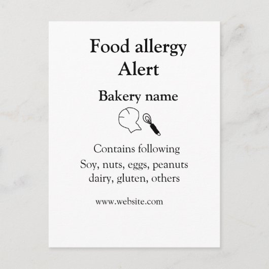 Carte Postale Alerte d'allergie alimentaire ajouter le nom texte (Devant)