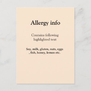 Carte Postale Alerte d'allergie alimentaire ajouter un nom aux a