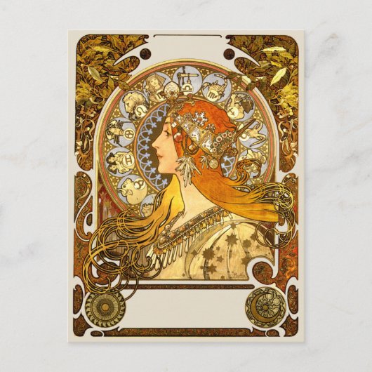 Carte Postale Alfonse Mucha Zodiac Art nouveau femme (Devant)