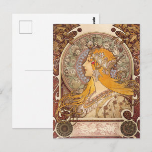 Carte Postale Alfonse Mucha Zodiac Femme Art Nouveau