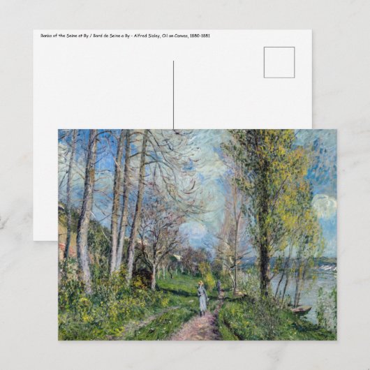 Carte Postale Alfred Sisley - Les bords de Seine à By (Devant / Derrière)