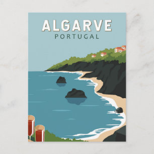 Carte Postale Algarve Portugal Art de voyage rétro Vintage