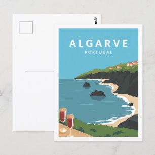 Carte Postale Algarve Portugal Famous Travel Place Illustration