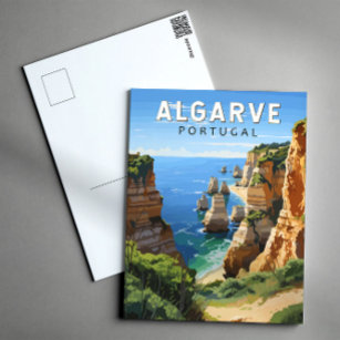 Carte Postale Algarve Portugal Travel Art Vintage