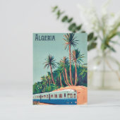 Carte Postale Algérie, train Passant les palmiers (Debout devant)
