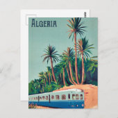 Carte Postale Algérie, train Passant les palmiers (Devant / Derrière)
