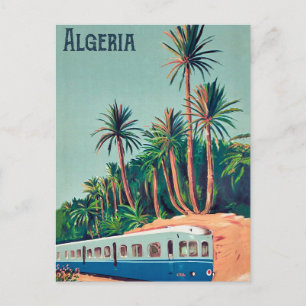 Carte Postale Algérie, Train passant les palmiers