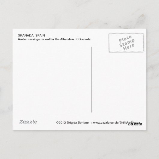 Carte postale Alhambra Granada (Dos)