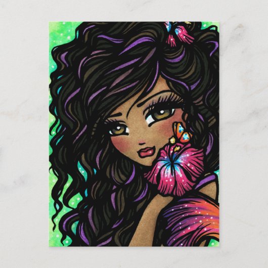 Carte postale "Aliah" Hibiscus Mermaid Imaginaire  (Devant)