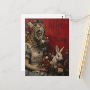 Carte Postale Alice au masque à gaz avec lapin blanc dark fantas
