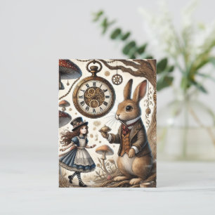 Carte Postale Alice au pays des merveilles Thé Art lapin blanc