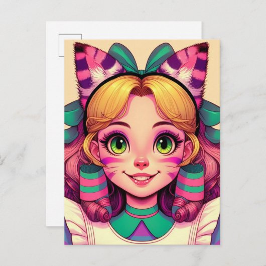 Carte Postale Alice avec oreilles Cheshire Chat (Devant / Derrière)