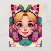 Carte Postale Alice avec oreilles Cheshire Chat (Devant)