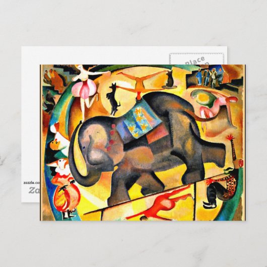 Carte Postale Alice Bailly - L'Éléphant, peinture d'art fin (Devant / Derrière)