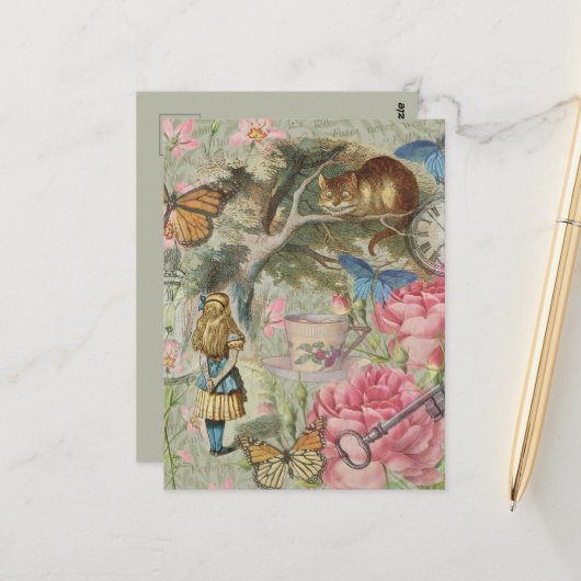 Carte Postale Alice Cheshire Chat Wonderland Tree Garden (Devant/Arrière en situation)