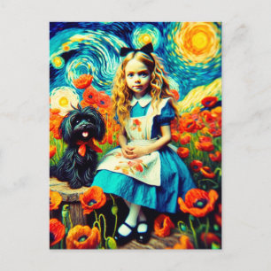 Carte Postale Alice dans la nuit étoilée avec chien de Toto