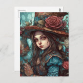 Carte Postale Alice dans un chapeau avec fleurs (Devant / Derrière)