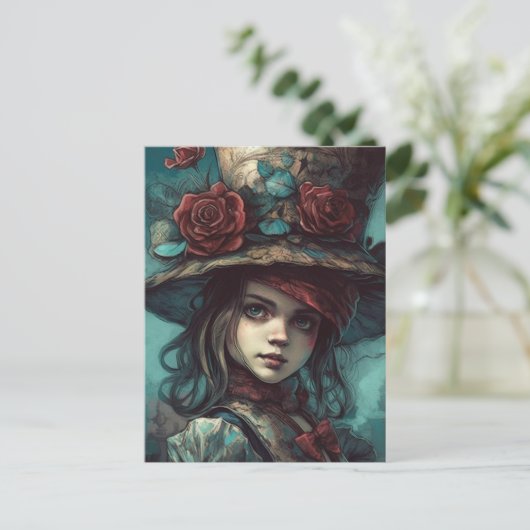 Carte Postale Alice dans un chapeau avec fleurs (Debout devant)