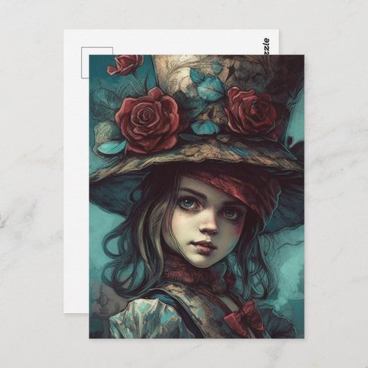 Carte Postale Alice dans un chapeau avec fleurs (Devant / Derrière)